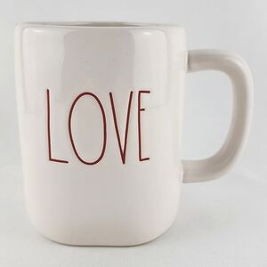 RAE DUNN Artisan Collection White Coffee Tea Mug Large Red Letters  LOVE